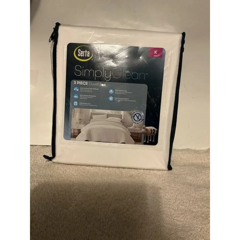 Serta Simply Clean 3 - Piece King Size Duvet Set White